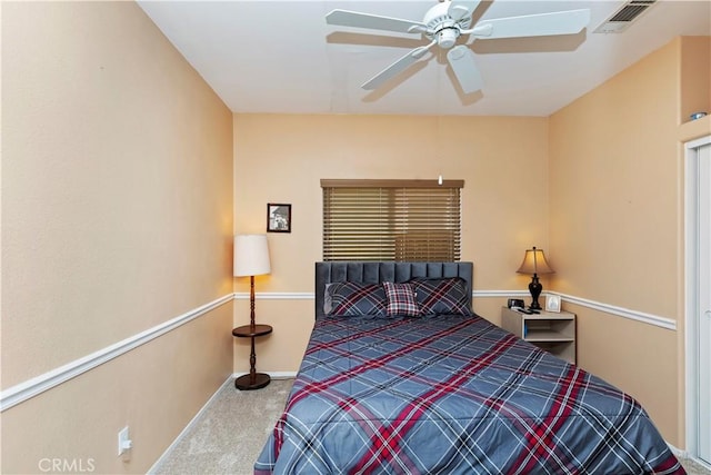 bedroom with carpet flooring and ceiling fan