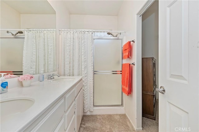 bathroom featuring vanity and walk in shower