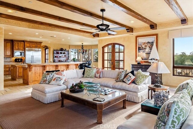 living room featuring ceiling fan