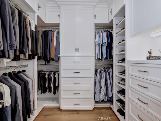 spacious closet with light hardwood / wood-style floors