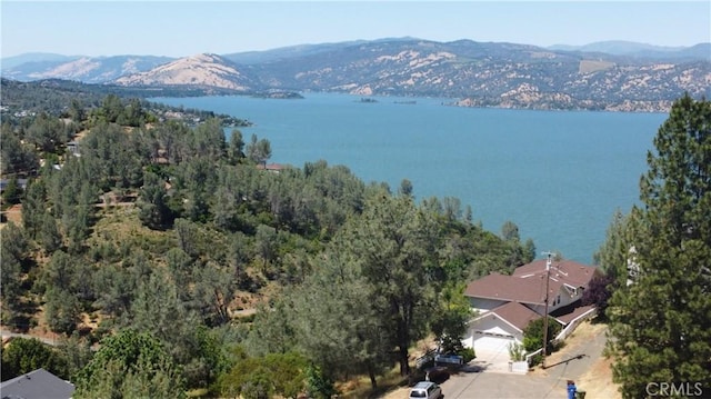 birds eye view of property featuring a water and mountain view