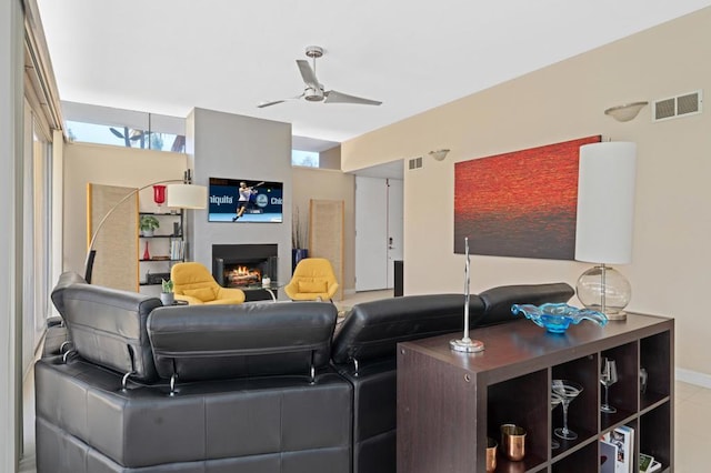 living room with ceiling fan