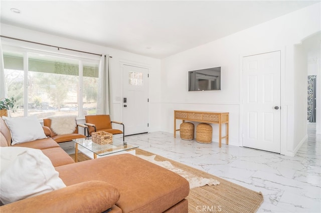 living room featuring light tile patterned floors