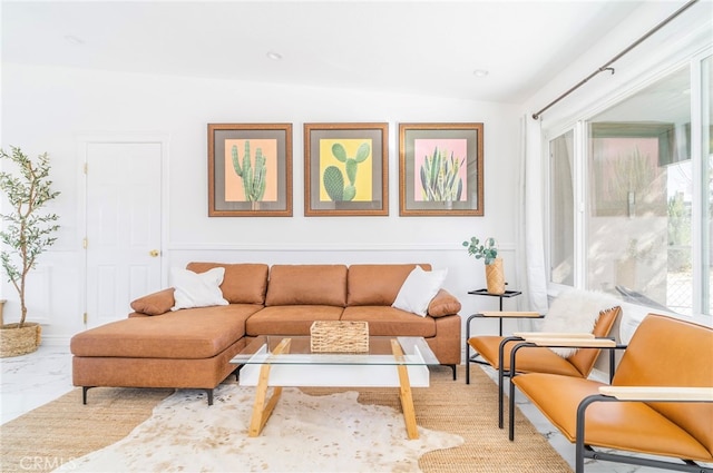 living room with lofted ceiling