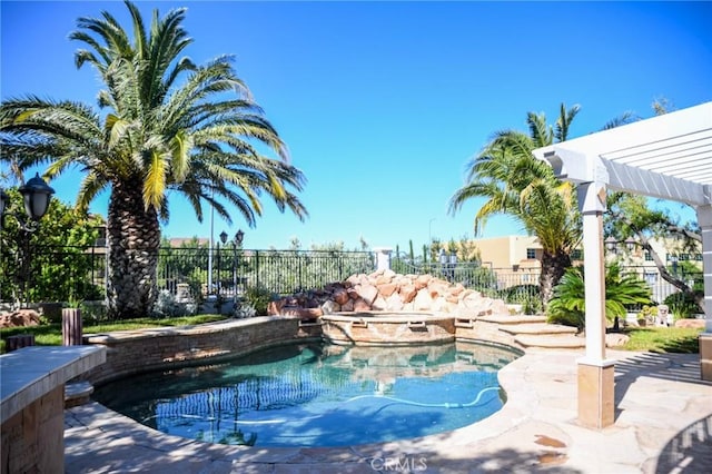 view of pool featuring a pergola and a hot tub