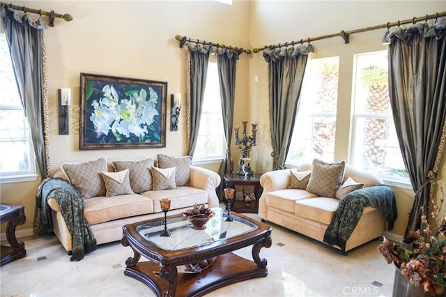 living room featuring light tile patterned floors