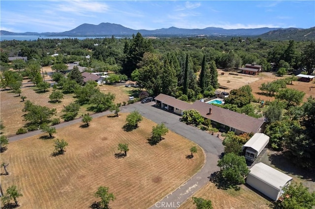 birds eye view of property with a mountain view