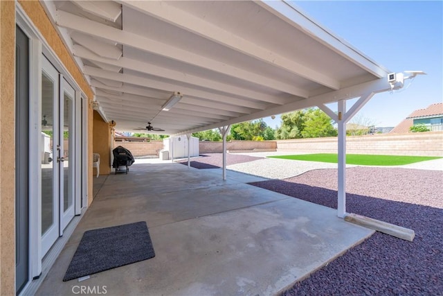 view of patio / terrace featuring ceiling fan and area for grilling