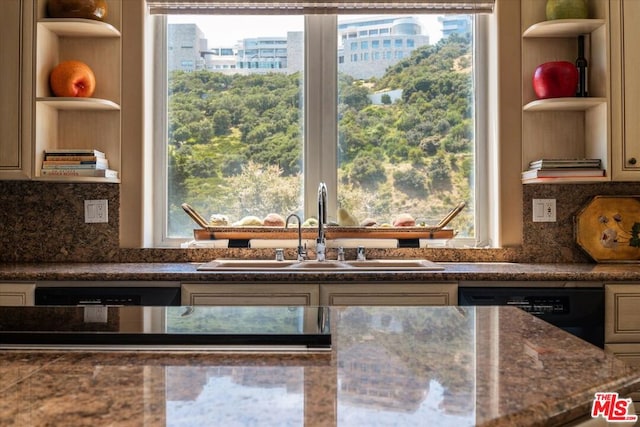 kitchen featuring dishwasher, sink, decorative backsplash, and a wealth of natural light