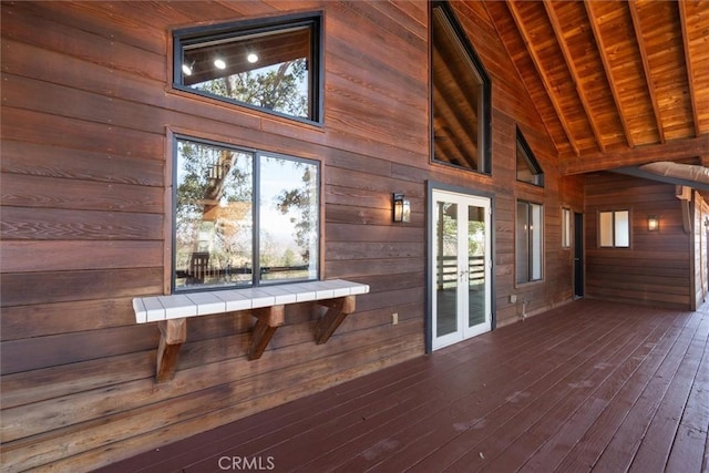 wooden terrace with french doors