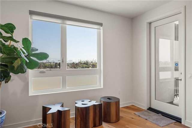 doorway to outside featuring hardwood / wood-style flooring