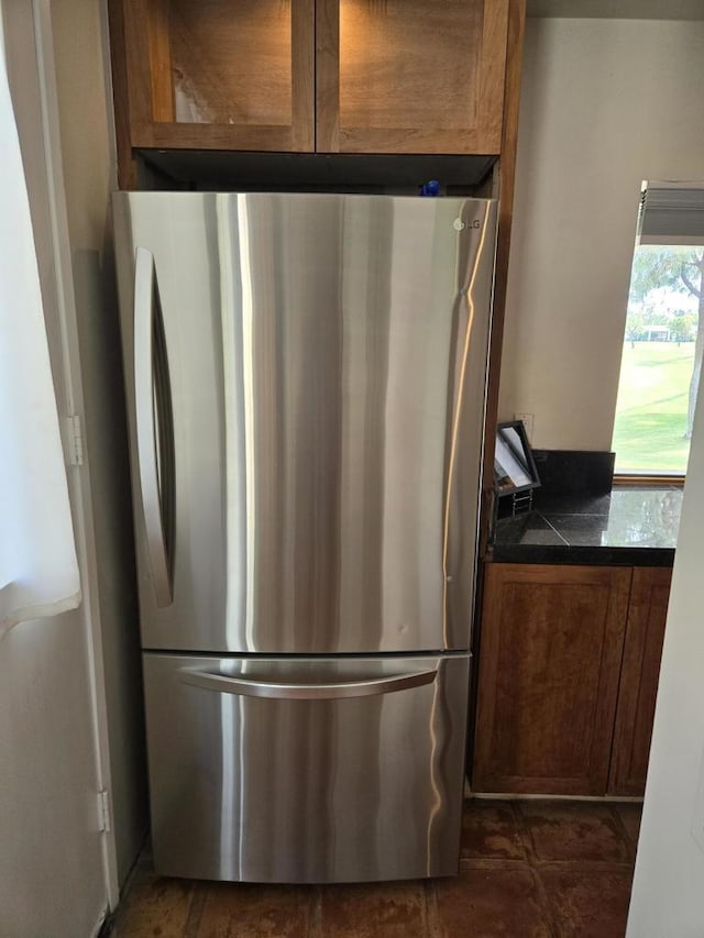 kitchen with stainless steel refrigerator