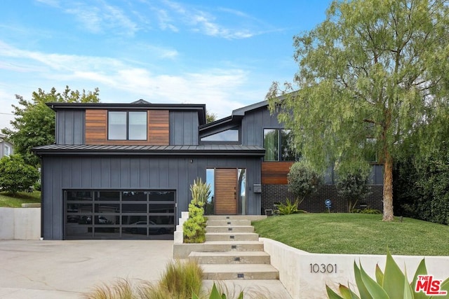 modern home featuring a garage