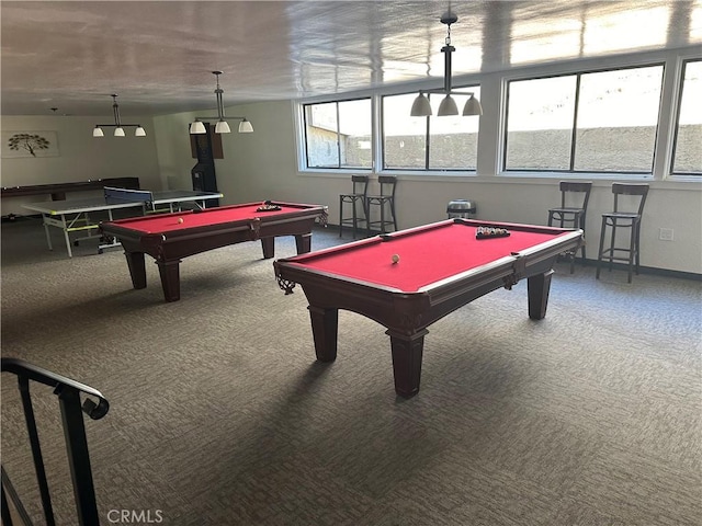 rec room with carpet and pool table