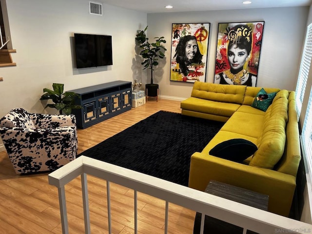 living room with hardwood / wood-style flooring