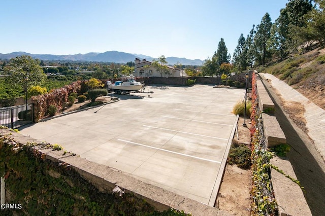 view of patio featuring a mountain view