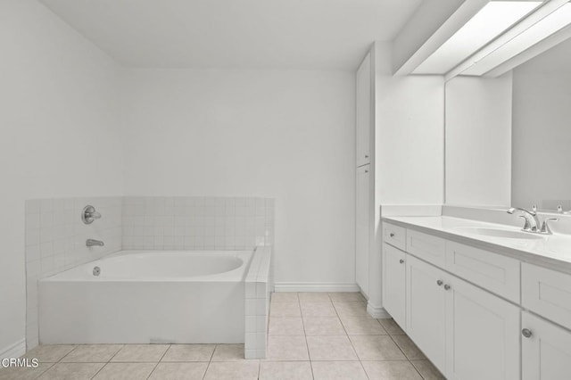 bathroom with tile patterned floors, vanity, and a bath