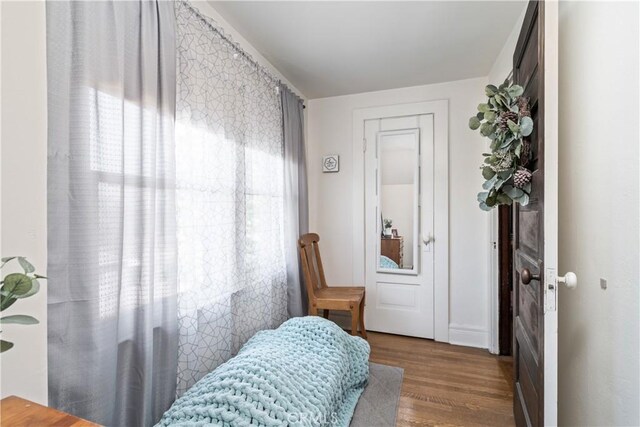 bedroom with wood-type flooring