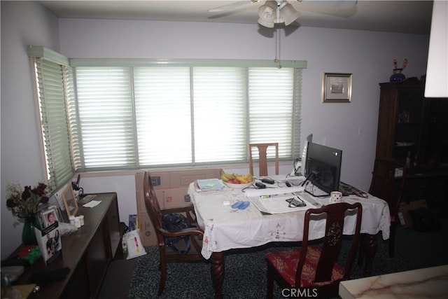 dining area featuring ceiling fan