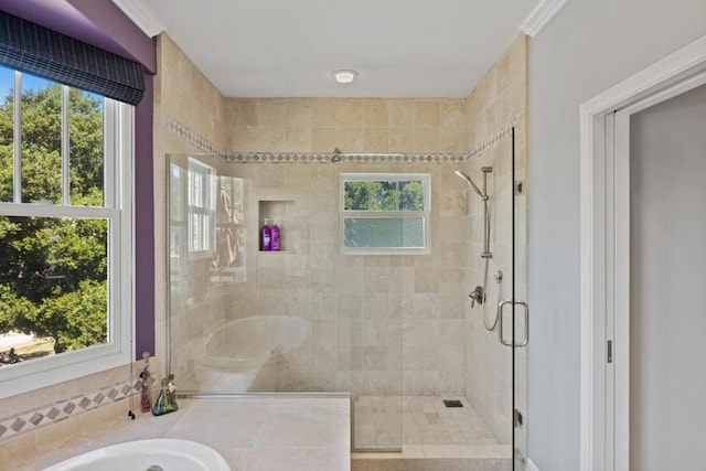 bathroom featuring plus walk in shower