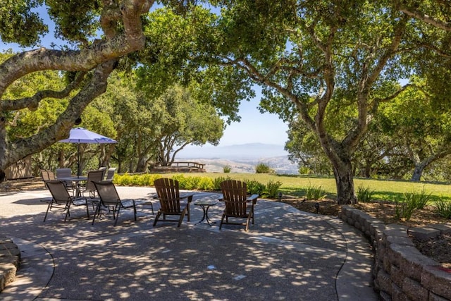 view of patio featuring a mountain view