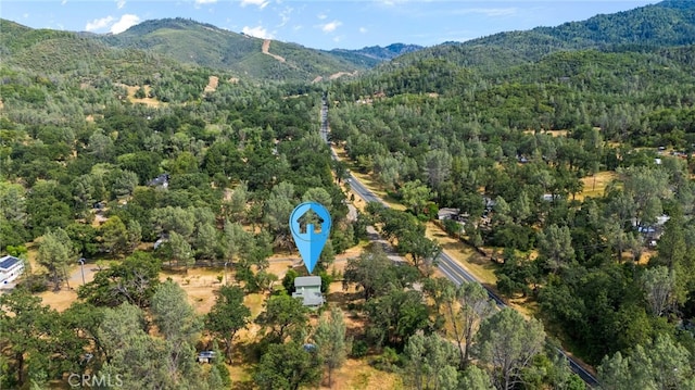 birds eye view of property with a mountain view