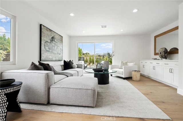 living room featuring light wood-type flooring