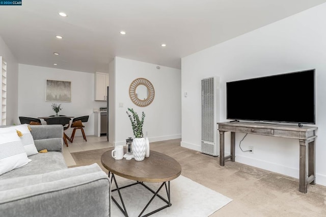 living room with light carpet