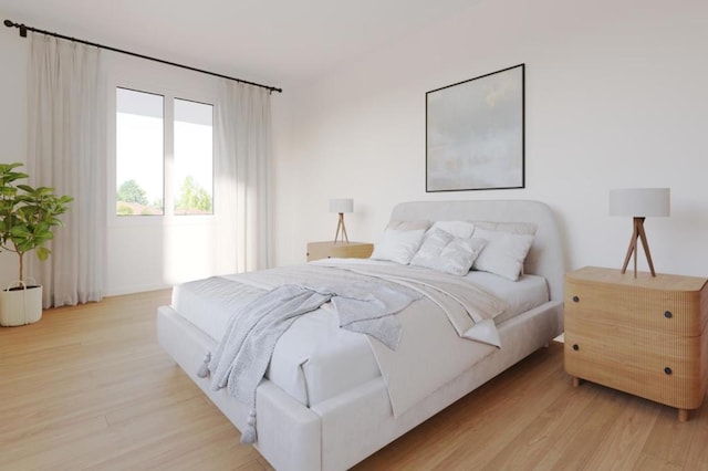 bedroom with light hardwood / wood-style floors