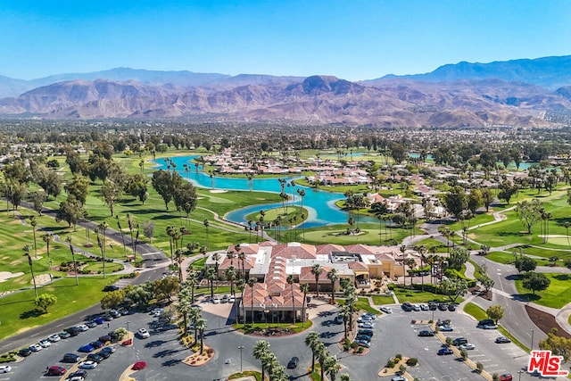 bird's eye view featuring a water and mountain view