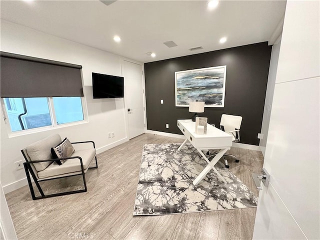 23028 W Mobile St, West Hills, CA 91307 - office featuring baseboards, visible vents, wood finished floors, and recessed lighting