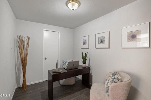 office area with dark hardwood / wood-style flooring