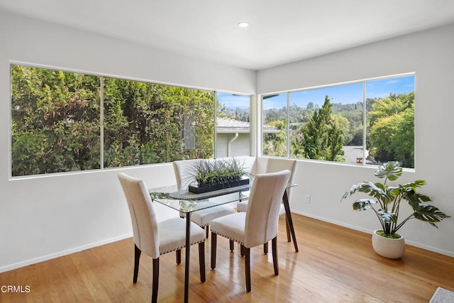 dining area featuring light wood-type flooring