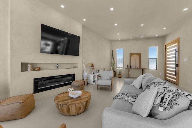 living room featuring concrete flooring