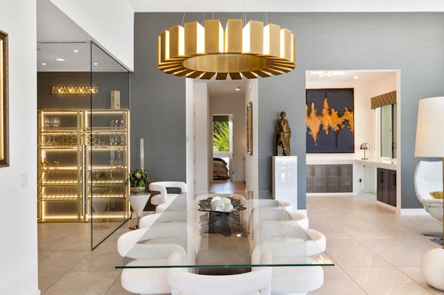 dining space with tile patterned floors