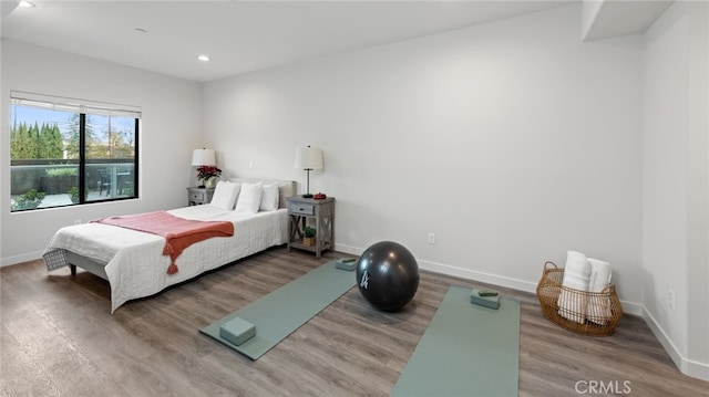 bedroom with hardwood / wood-style floors