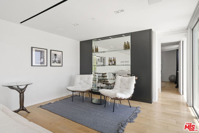 sitting room with a healthy amount of sunlight and light hardwood / wood-style floors