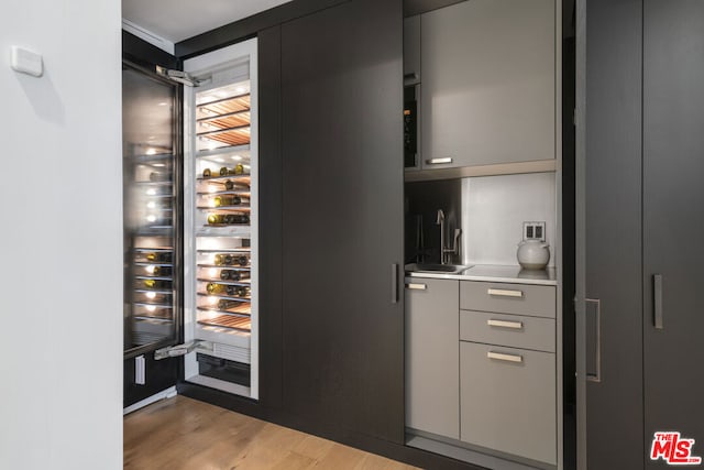 wine room featuring indoor wet bar and light wood-type flooring