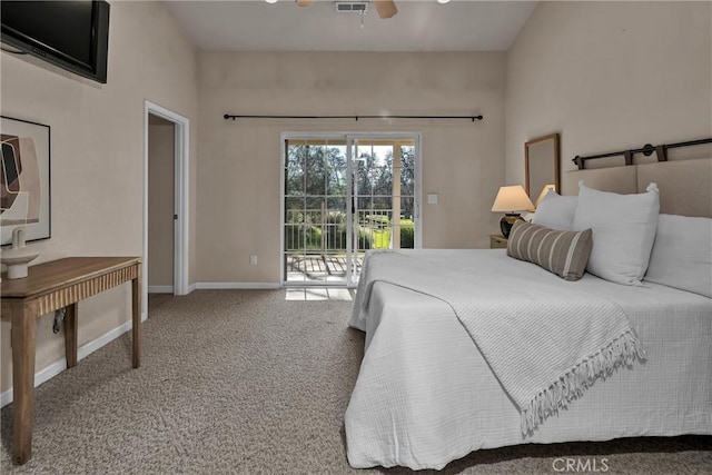 bedroom featuring carpet floors and access to outside