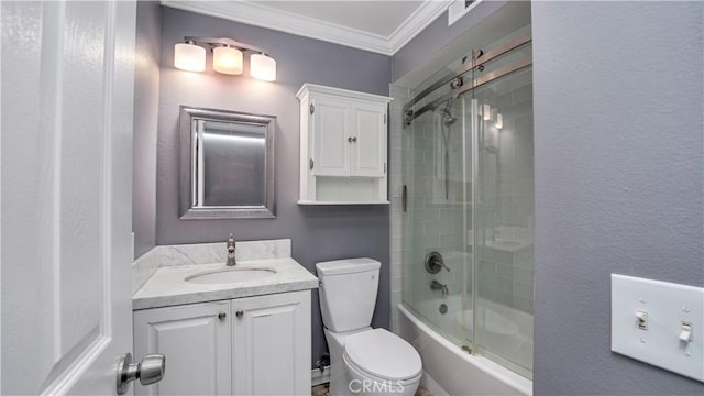 26853 Claudette St Unit 141, Canyon Country, CA 91351 - full bath with crown molding, vanity, and enclosed tub / shower combo