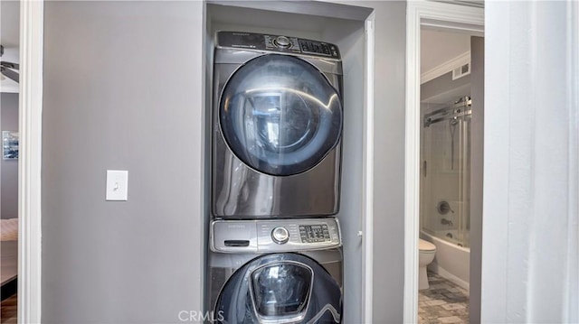 26853 Claudette St Unit 141, Canyon Country, CA 91351 - laundry area with estacked washer and dryer
