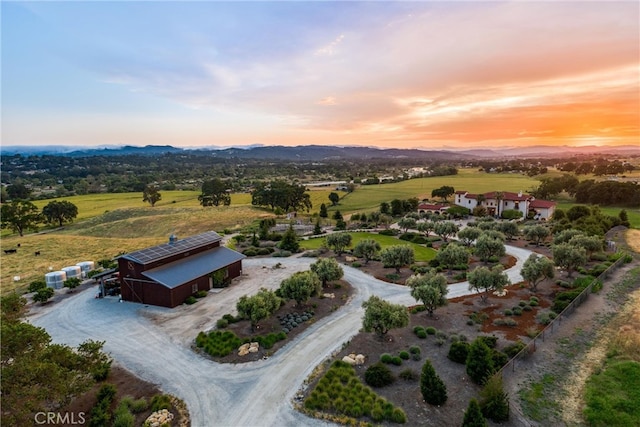 view of aerial view at dusk