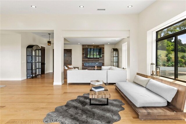 living room with light wood-type flooring