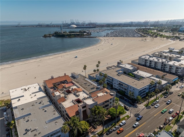 aerial view featuring a beach view and a water view