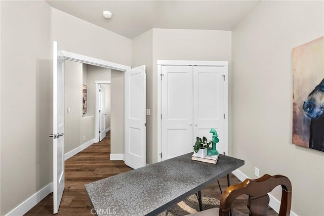 office space featuring dark hardwood / wood-style floors
