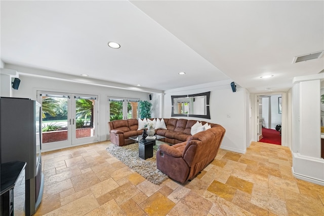 living room with french doors