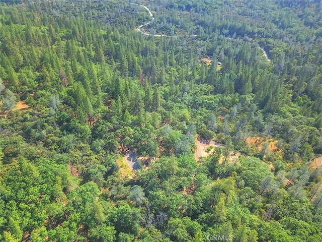 birds eye view of property featuring a forest view