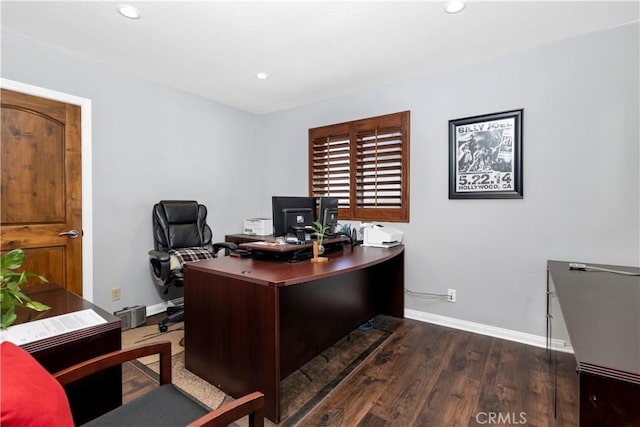 office area with dark wood-type flooring