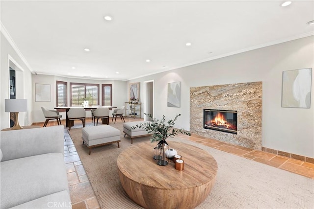 living room featuring ornamental molding