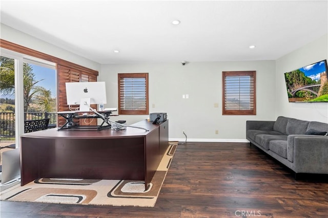 office space with dark hardwood / wood-style flooring